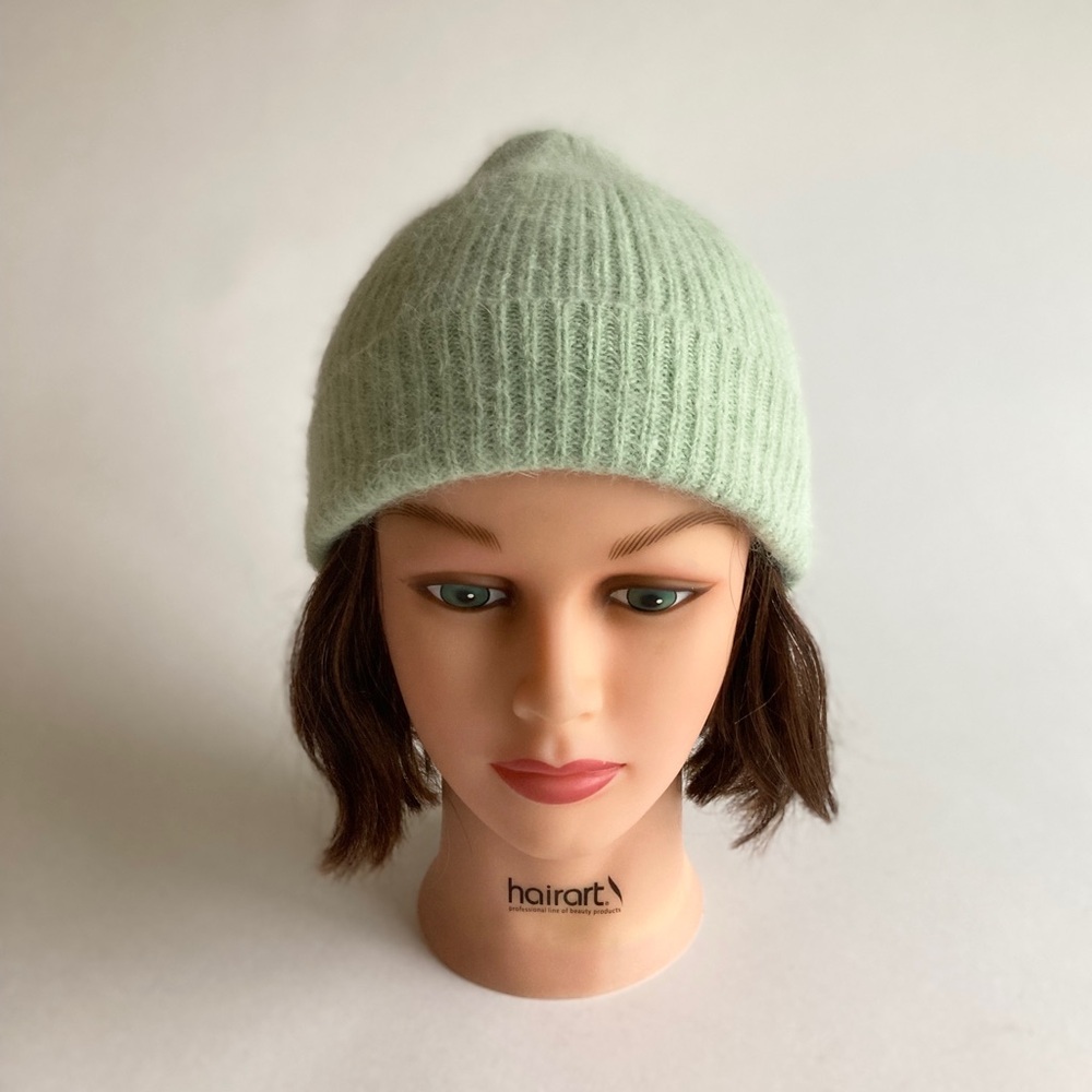 H & M Mint Green Rabbit Hair Knit Beanie One Size